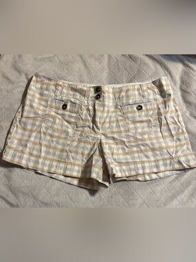 New York & Company Taupe, lavender and Cream Plaid Shorts